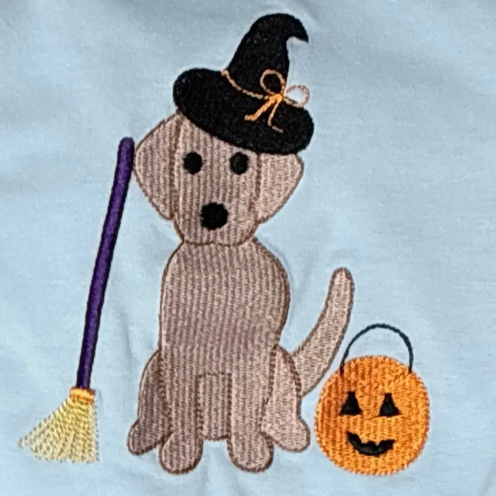 Abby & Evie Baby 6M Halloween Dog Witch Pumpkin Blue Plaid Bubble Romper
